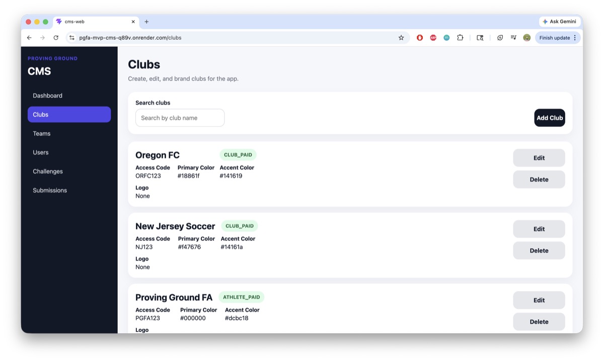 Custom soccer organization administration platform for managing clubs